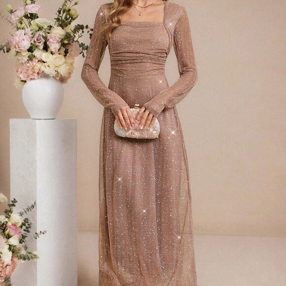 Pink Party Women's Elegant Sequin Midi Dress - Picture 4 of 6